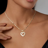14K Gold Plated Heart Pendant Necklace with Zirconia Stones, Serial Three